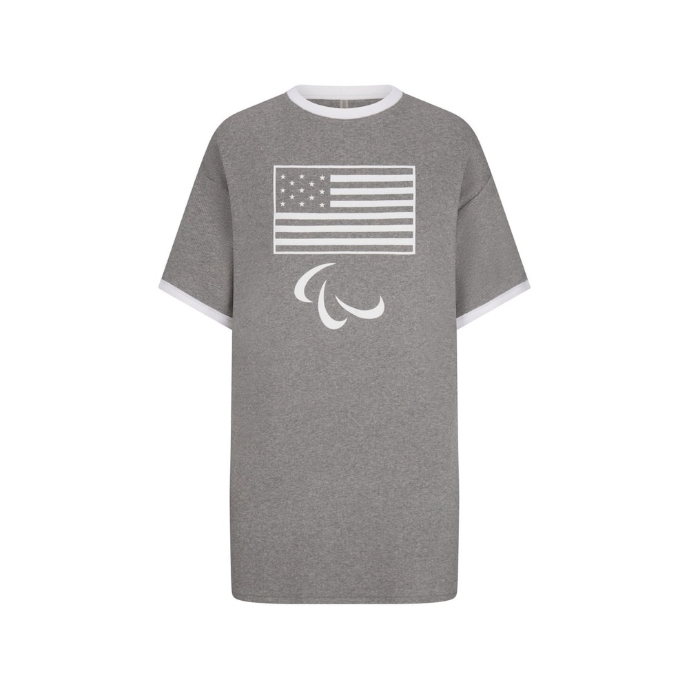 SKIMS FOR TEAM USA COTTON RIB PARALYMPIC T-SHIRT MINI DRESS HEATHER GREY Size M